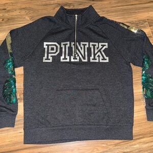 Gray Victoria’s Secret PINK Quarter-Zip Sweatshirt with Bling